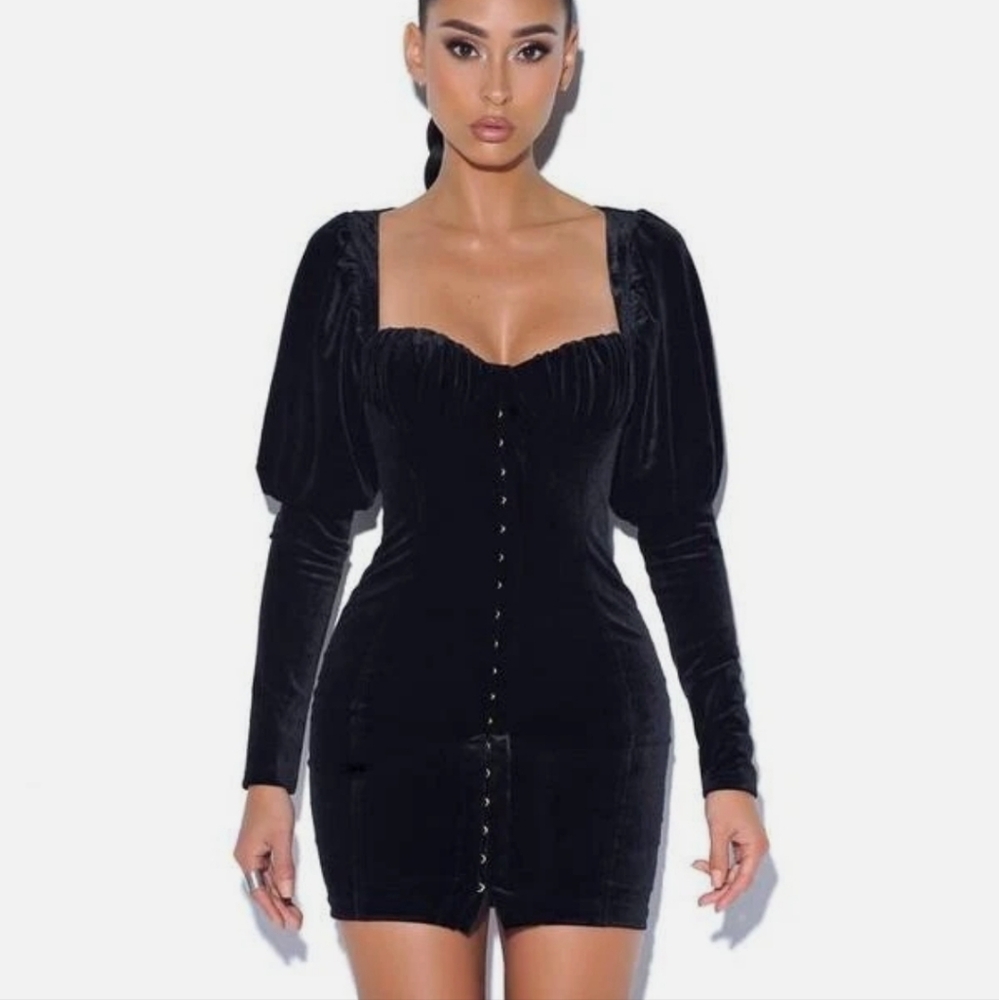 Miss Circle Black Velvet Mini Dress Small
